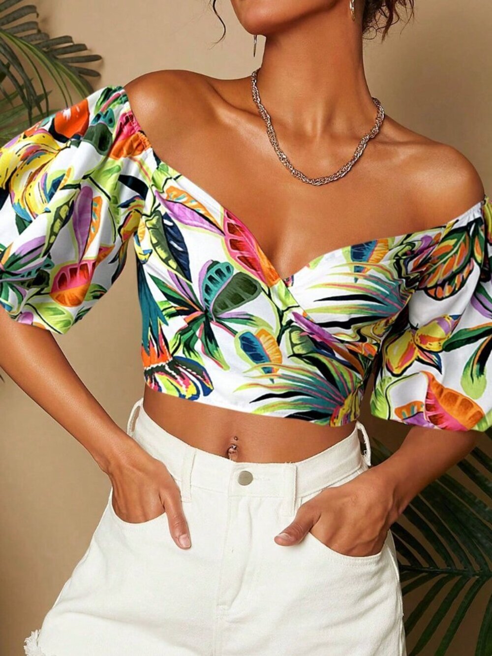 Green Boho Women's Open Shoulder Blouse
